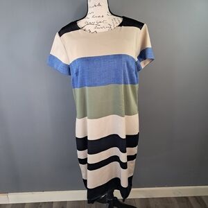 Vince Camuto Women's Cap Sleeve Veranda Stripe Shift Dress Size 10 Colorblock